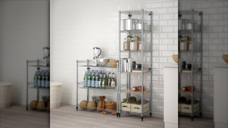 wire rack with kitchenware