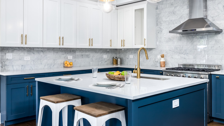 blue cabinets in kitchen