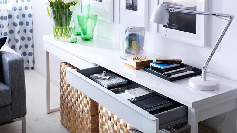 white desk with lamp