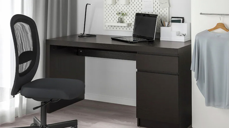 large brown desk with storage