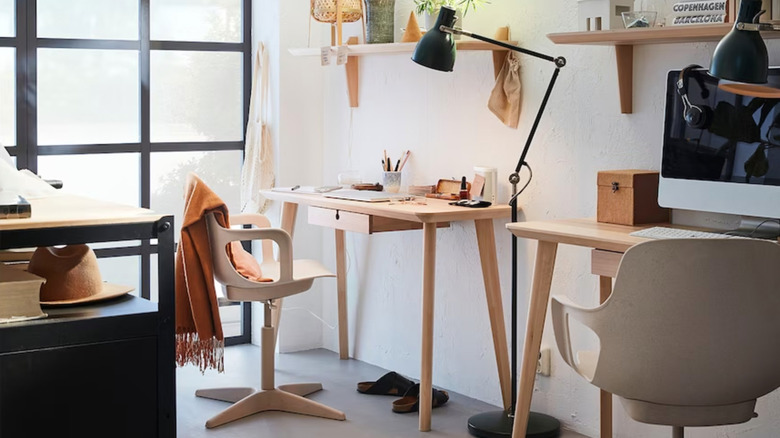 light wooden desk with drawer