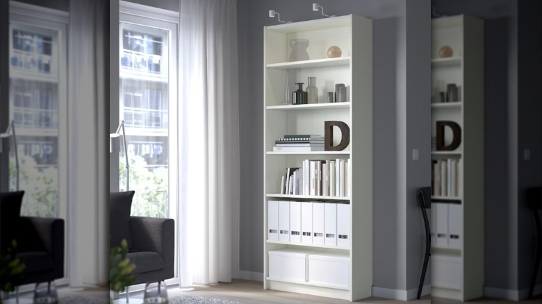 white Ikea bookcase in room