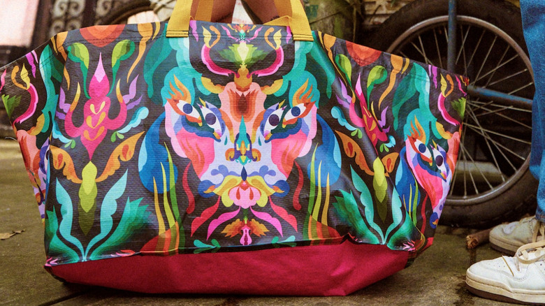 colorful bag with 'mask' design