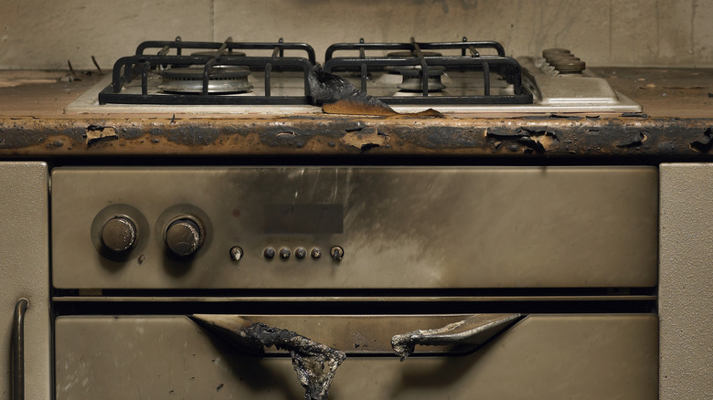 burnt oven and cooktop