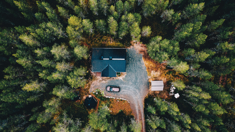 cabin in the woods from above