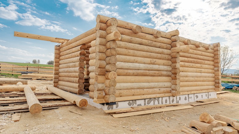 log cabin under construction 