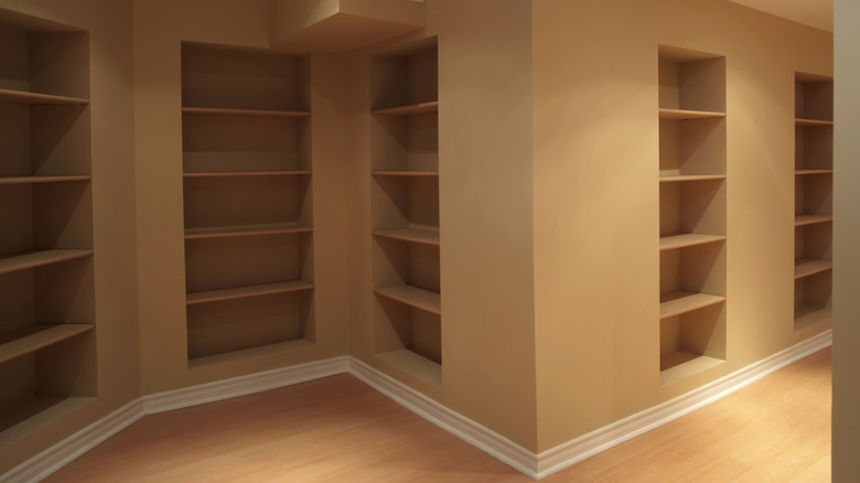 renovated basement with shelves