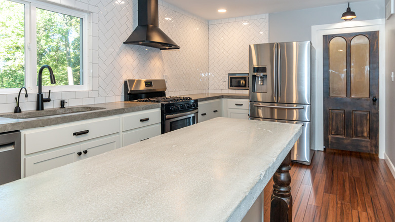 modern kitchen with repurposed door