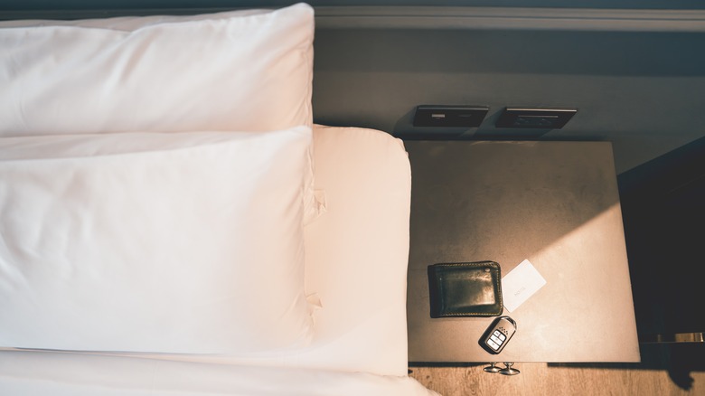 key fob on bedside table