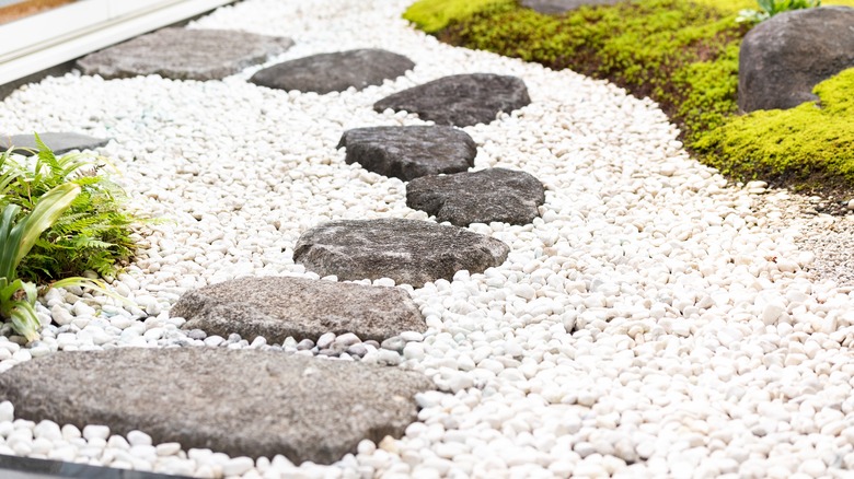 stepping stones around garden pebbles