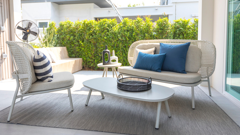 concrete patio with a rug