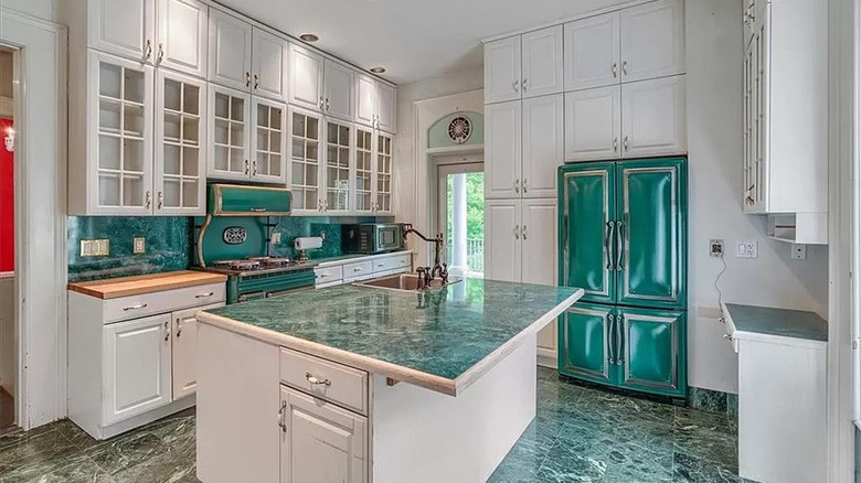 Colorful teal kitchen