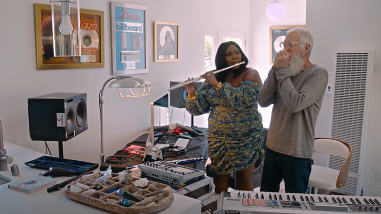 Lizzo and David Letterman recording studio