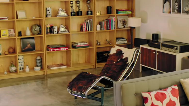 cowhide chaise lounge in living room