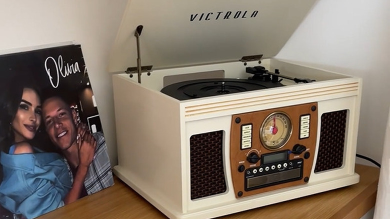 Victrola record player on table