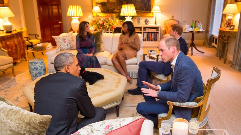 The Obamas in the Cambridges' living room 
