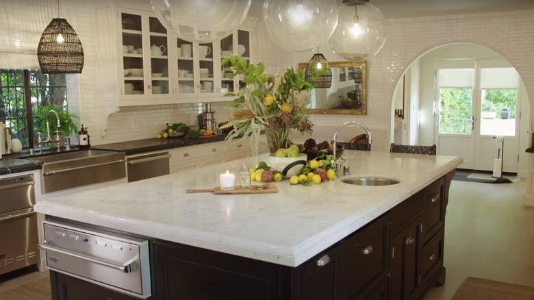 kitchen island with fresh fruit