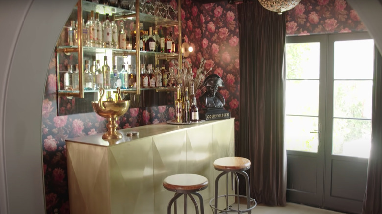 home bar with wallpaper