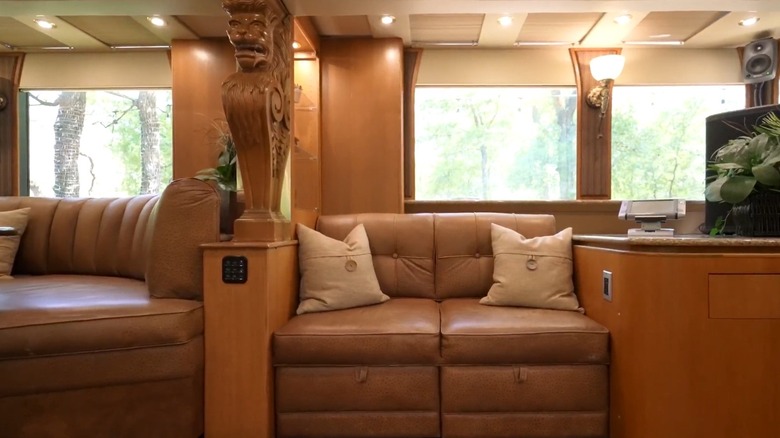 leather lounge area in RV