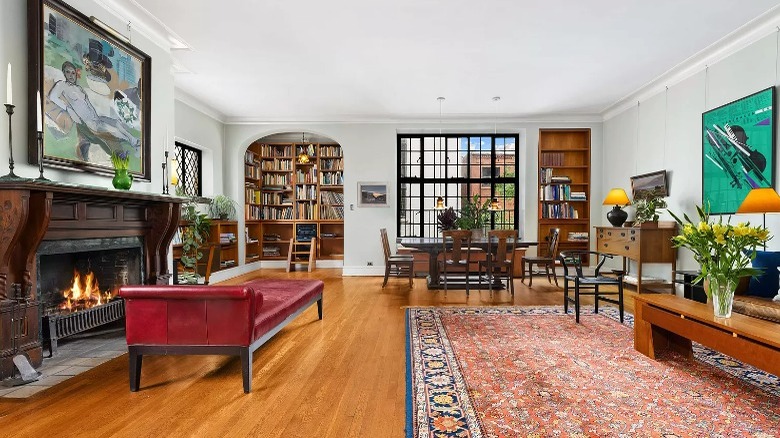 Living room with library wall