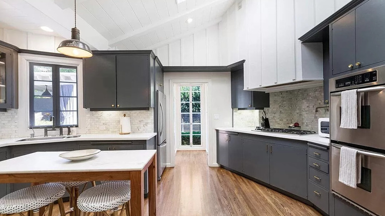 large kitchen with long countertops