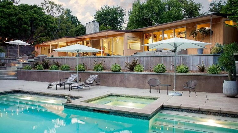 patio with pool and spa