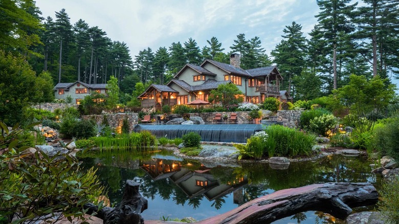 House, gardens, and waterfall