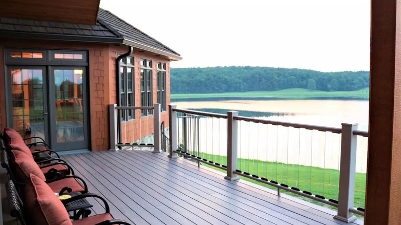 Raised porch overlooking lake