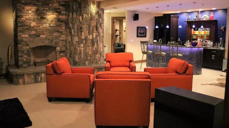 Basement bar and lounge area