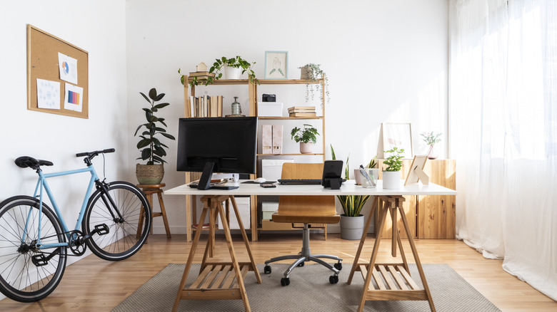 Home office with wood aesthetic