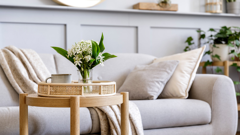 natural woven tray on table 