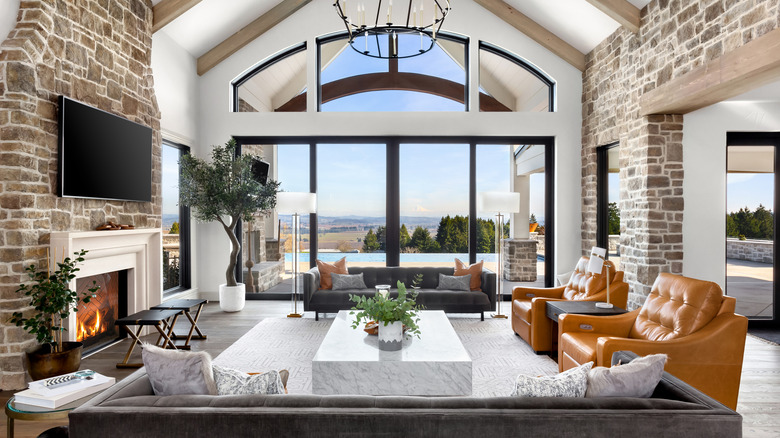 traditional living room with fireplace