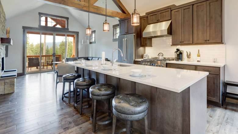 Long kitchen island with seating