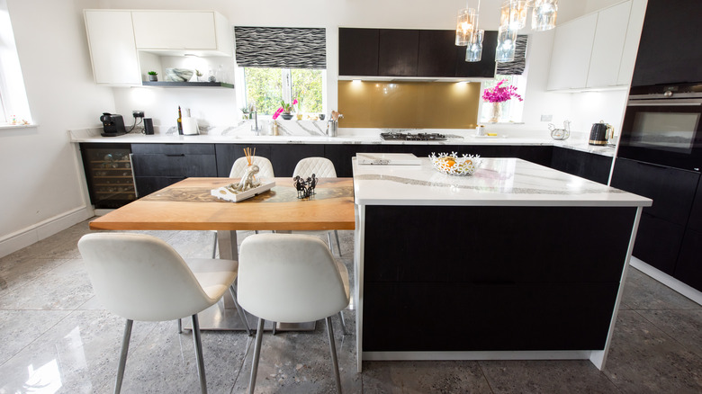 Modern kitchen with an epoxy floor