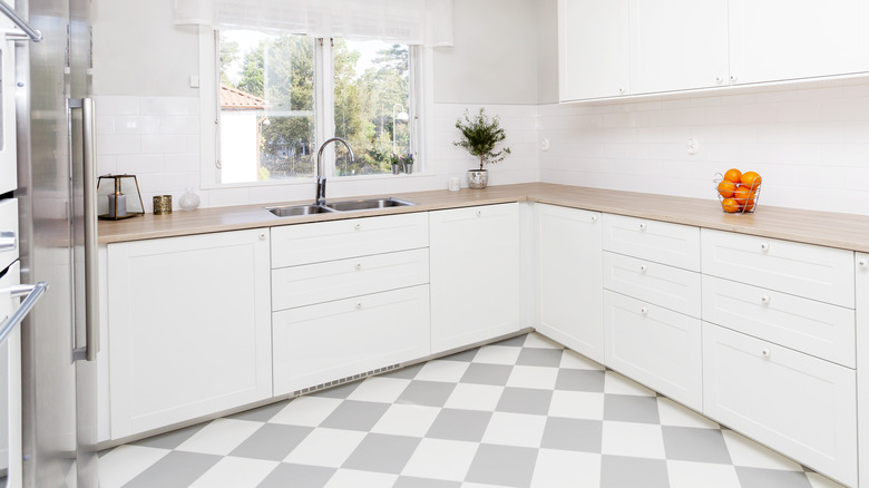kitchen with light checkered floor