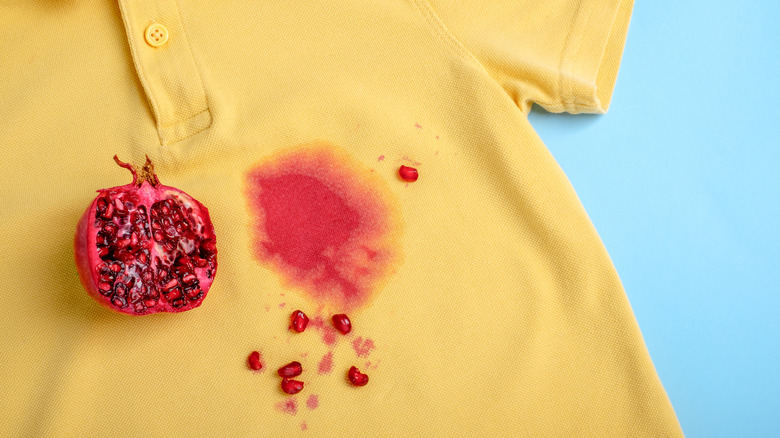 Pomegranate stain on yellow shirt