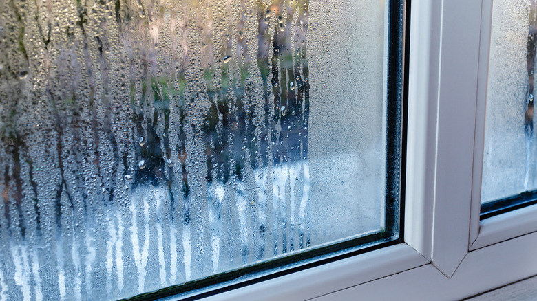 Condensation in steaks across a window