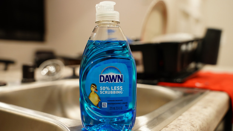 Bottle of Dawn dish soap on edge of sink