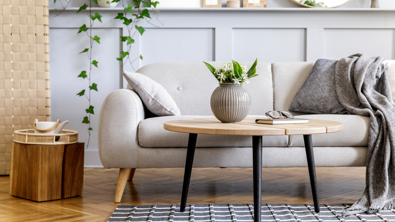 grey sofa and coffee table