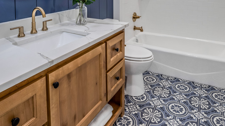 Encaustic tile in bathroom