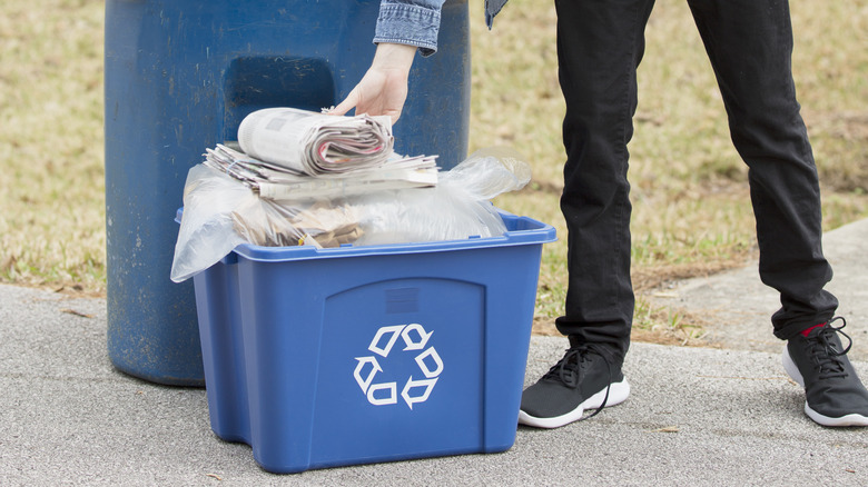 plastic in recycle bin