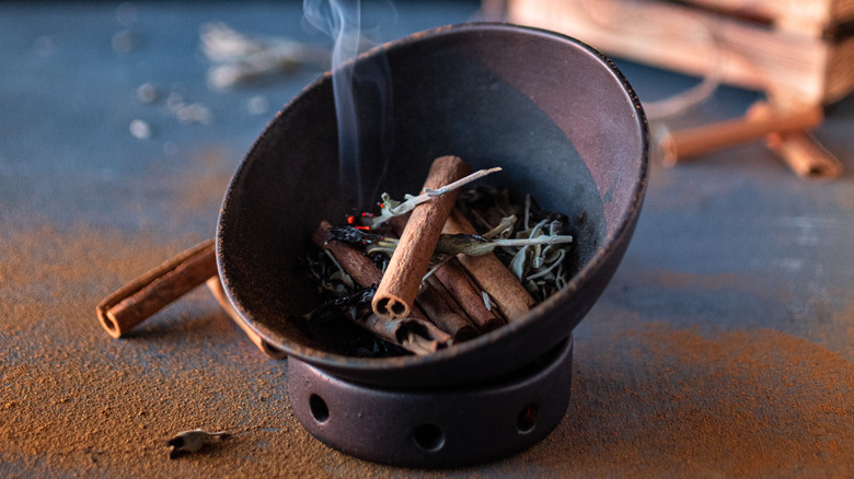 burning cinnamon sticks as incense