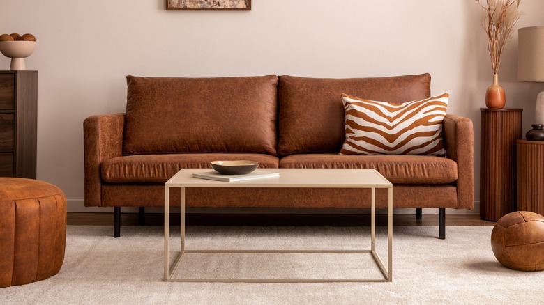 Living room with beige rug