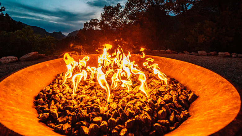 gas fire pit burning 
