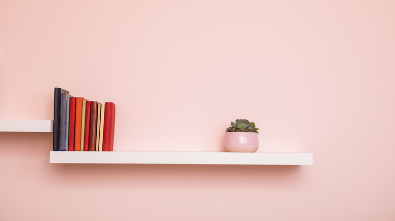 pale pink wall with shelf