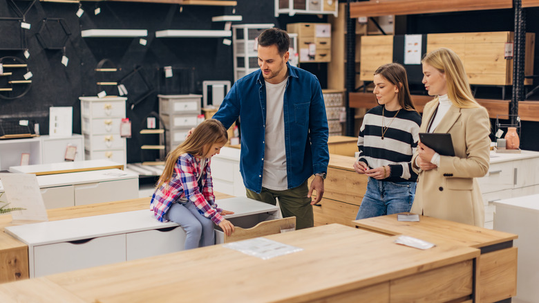 Family shopping for furniture