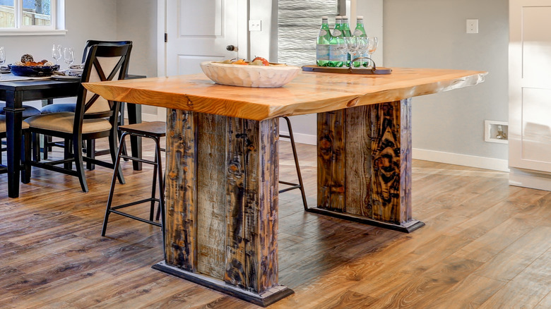 Kitchen island made of reclaimed wood