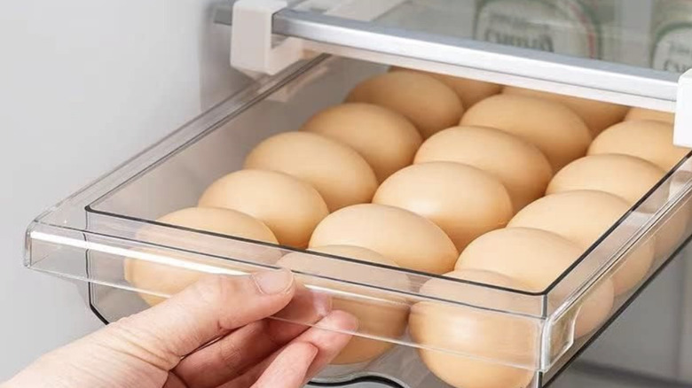 Person using Amazon egg drawer