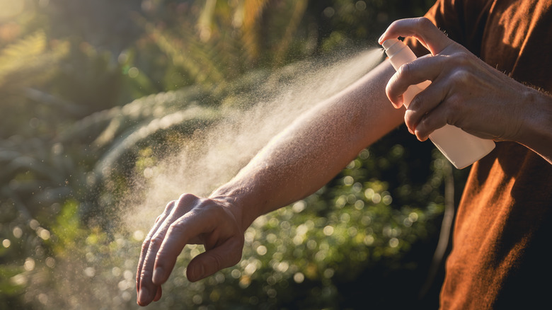 Man applying insect repellant