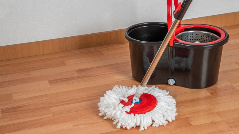 spin mop on wooden floor